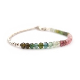 Watermelon Tourmaline Roundel Beaded Bracelet Sterling Silver Beads Gemstone Jewelry Gift for women Crystal Healing