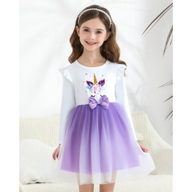 yccvoo Christmas Dress for Toddler Girls: Unicorns Princess Tulle Tutu Ruffle Long Sleeve Dresses Birthday Party Gifts Little Girl 3-4T