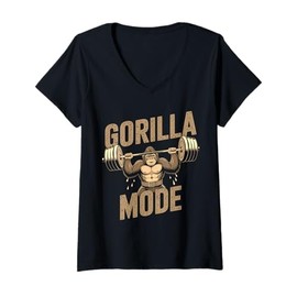 Damen Gorilla Mode Monkey Gewichtheben Bodybuilder T-Shirt mit V-Ausschnitt