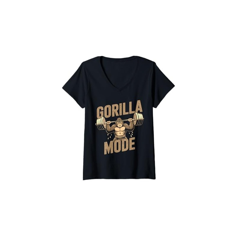 Damen Gorilla Mode Monkey Gewichtheben Bodybuilder T-Shirt mit V-Ausschnitt