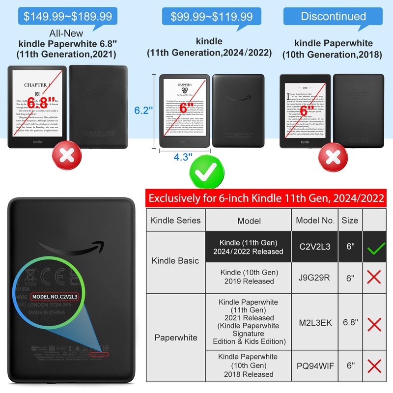CoBak Case for 6" E-Reader - PU Leather Smart Cover