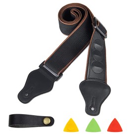 WUDQIJI Guitar Strap, Adjustable Cotton Guitar Strap, Cotton Guitar Strap, Cotton Guitar Straps with 3 Guitar Picks, 1 Guitar Neck Strap for Electric Guitar, Acoustic Guitar, Bass, black, 90-145CM