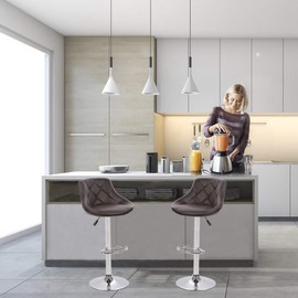 Bar Stools Barstools Swivel Stool Set of 2 Height Adjustable Bar Chairs with Back PU Leather Swivel Bar Stool Kitchen Counter Stools Dining Chairs (Brown)