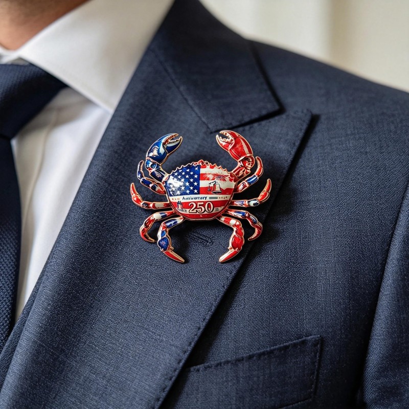 250th Anniversary Crab Brooch Pin, American Flag Enamel Lapel Pin,