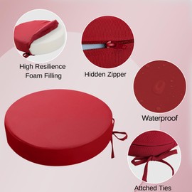 idee-home Outdoor Bistro Chair Cushions, 15”x15”x 3” Thick Outdoor Round Seat Cushions Set of 2 with Ties, Waterproof Round Patio Furniture for Garden