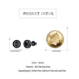 Black Earrings 925 Sterling Silver Hypoallergenic Unisex Black Stud Earrings Black Gothic Jewellery Gifts for Men Women