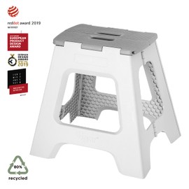 Vigar Compact Foldable Stool, 16 inches, Lightweight, 330-pound Capacity Non-Slip Folding Step Stool, Gray