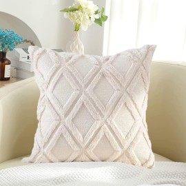 CJWLKJ 2Pcs Soft Faux Fur Throw Pillow Covers 18x18 - Plush Short Wool Velvet Decorative Pillow Covers - Couch Sofa Pillow Covers for Living Room - with 3D Pattern (Beige)