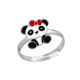 Children's Jewellery Ring Small Panda Animal Jewellery Gifts for Girls Children Adjustable Width 925 Sterling Silver with Enamel Comes in Gift Box, Sterling Silver