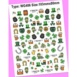 Happy St Patrick's Day Parade Shamrock Leprechaun Gold Flag 3D Nail Sticker Wg486 for Nails Design Nail Art Stickers Decals Supplies Manicure Tips Sticker Colorful for Nail Decorations