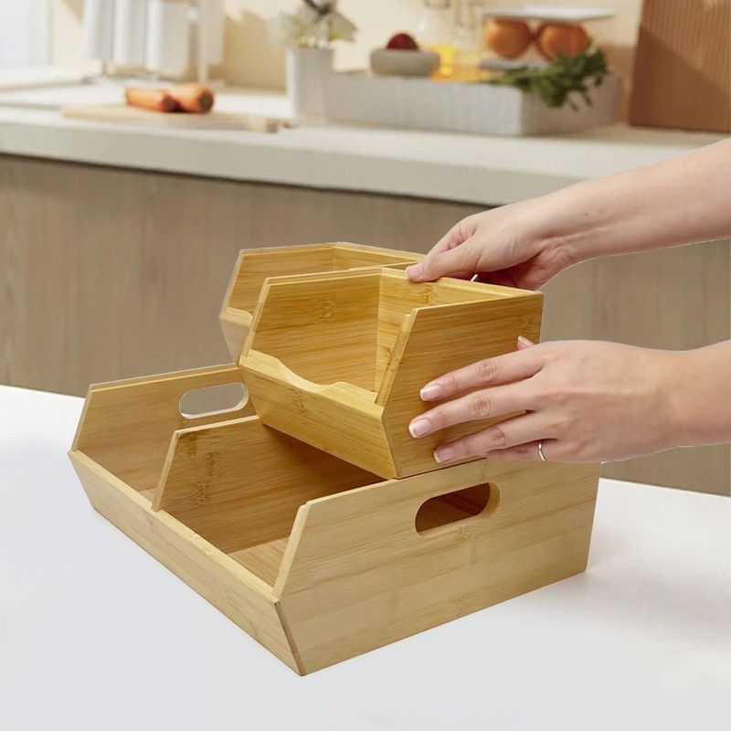MinBoo Bamboo Stackable Pantry Storage Bins Potato and Onion Storage,Fruit