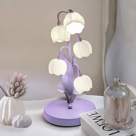 Flower Lamp for Home,Bedside Vintage Table Lamps,5 Lily of The Valley Reading Lights,3 Colors Modes Kawaii Bedside Lamp Decor,with G4 Bulb Nightstand Light for Living Room Office Bedroom (Purple)