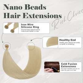 Rich Choices Nano Hair Extensions Real Human Hair Platinum Blonde 20 Inch 50 Strand/Pack Straight Remy Human Hair Nano Ring Hair Extensions Nano Beads Hair Extensions