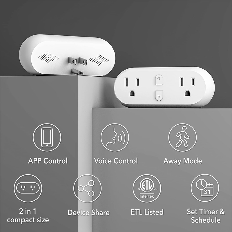 HBN Smart Plug 15A, WiFi&Bluetooth Outlet Extender Dual Socket Plugs