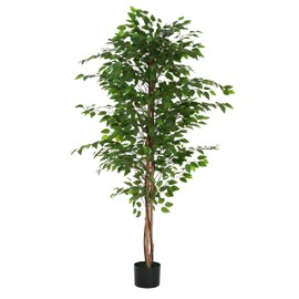 Christopher Knight Home Luke 74''H Pre-Potted Artificial Tree Indoor, Artificial Ficus with Nursery Pot, Faux Tree with Natural Wood Trunk for Home Office Decor, 1pcs Set, Green