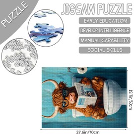 1000 Piece Jigsaw Puzzles for Adults Highland Cow Toilet Seat Puzzles 27×20 Inches Wildlife Toilet Newspaper Puzzle Challenging Family Activity Games Colorful DIY Craft Puzzle for Home Decor Gifts