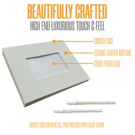 Photo Booth Nook - White 4x6 Photo Booth Album with Gel Pens (1 count) - 50 Pages, 100 Slots for 4x6 Pictures, 4"x6" Cover Picture Slot