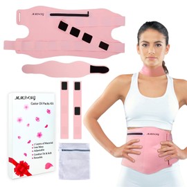 MMPANG Castor Oil Pack Wrap - 7-Layer Leakproof Belly & Neck Pack with Adjustable Straps, Soft Flannel Lining, Wash Bag (Fits 30-70 Inch Waist, Plus Size Friendly)