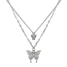 SHUNYI Women's Necklace, Clavicle Chain, Cute, Butterfly Necklace, 925 Silver, Double Chain, Double Chain, Layerable, Long, Butterfly Necklace, Women's, Popular, Hypoallergenic, Friends, Birthday,