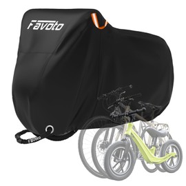 Favoto Telo protettivo per 3 biciclette - 210T impermeabile per esterni, copertura per bicicletta nera con foro di bloccaggio, 2 fibbie antivento e borsa portaoggetti, protezione UV per mountain bike