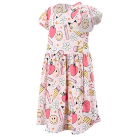 Unique Baby Milk Silk Back to School Dress for Girls Toddler - First Day of Kindergarten Outfits (7Y, Pink Bunny)