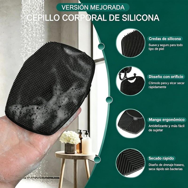 Cepillo corporal de silicona Clecat MXC-0041 set de 5 piezas