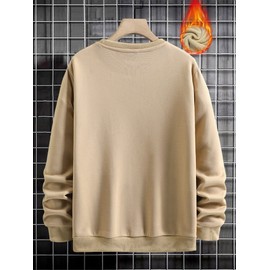 WDIRARA Men's Dragon Letter Graphic Print Sweatshirt Long Sleeve Round Neck Tops Casual Pullovers Khaki L