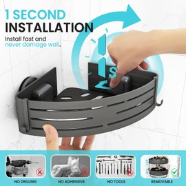 Suction Cup Corner Shower Caddy 2 Pack,Removable Shower Organizer for Bathroom Storage&Home Decor&Kitchen, No Drilling,Rustproof Shower Shelves with 8 Portable Hooks,Adhesive with Towel Bar