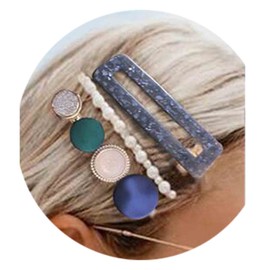 Yheakne Acrylic Resin Hair Barrettes Geometric Circle Hair Clips Barrette Vinatge Pearl Hair Clips Set Decorative Duckbill Clips Hair Accessories for Women and Girls 3Pcs