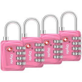 TSA Luggage Locks, [Updated Version] [4 Packs] Diyife 4-Digit Security Padlock, Resettable Zinc Alloy Combination Padlocks, Small Code Lock for Travel Suitcases Luggage Bag Case (Pink)