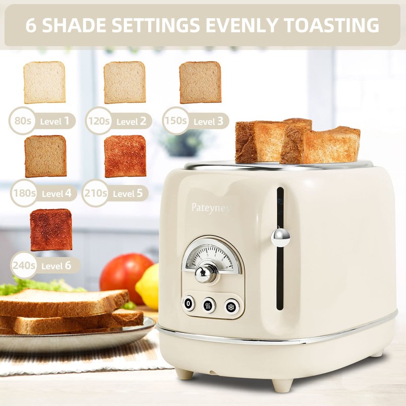 Pateyney Retro Stainless Steel Toaster - 2 Slice, Extra-Wide Slot,