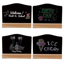 Pack of 4 Party Mini Blackboards, Blackboard Price Tag, Double-Sided Chalkboards, Mini Message Board, Table Top Chalkboards, Suitable for Table Decoration, Birthday, Display Stand, Wedding