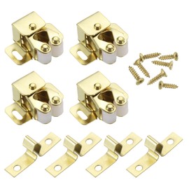 sourcing map 4Pcs Cabinet Latch Double Roller Catch, Lock Stop Catch Clamp Cabinet Closer Magnetic Closure Hardware for Cabinet Kitchen Closet Doors, Gold