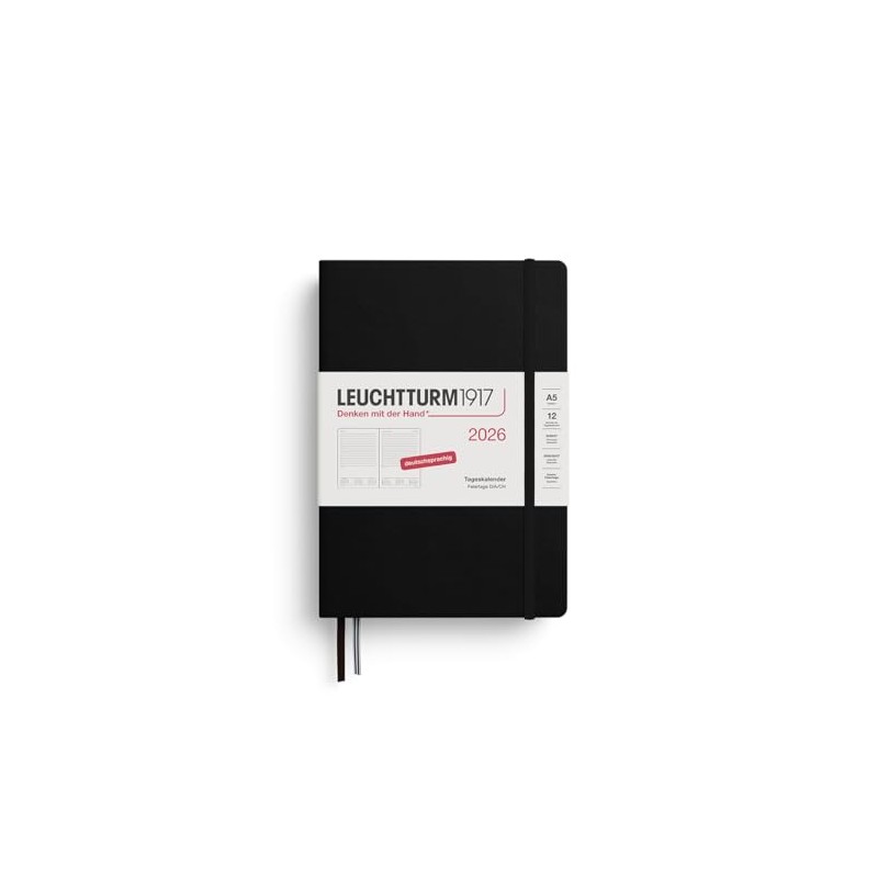 LEUCHTTURM1917 372591 Daily Calendar Medium (A5) 2026, 12 Months, Black,