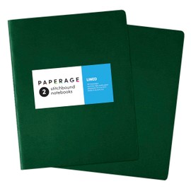 PAPERAGE Soft Cover Lined Journal Notebook, 2 Pack, (Dark Green), 100 Pages, Large 7.5 inches x 9.5 inches, College Ruled, Ideal for Note Taking & Travel Journal
