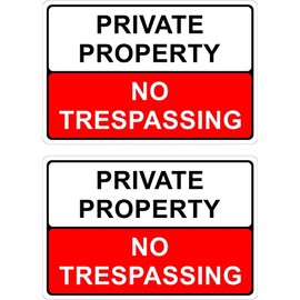 The Signal Range Pack of 2 rigid plastic signs 300mm x 200mm x 3mm - Private property No trespassing (with rounded corners)