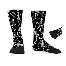 SnuYucto Funny Novelty Toe Socks for Men Women, Fun Crazy Silly Long Crew Socks, Skull Skeleton Print, Gag and White Elephant Gift Idea, One Size Fits All
