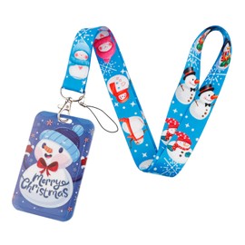 BKBKAAK - Cordón de Navidad azul para tarjetas de identificación, bonito cordón con patrón de muñeco de nieve, llavero estético, regalos de Navidad para mujeres, hombres, niños y niñas