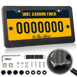 Real Carbon Fiber License Plate Frame 100% Pure Carbon License Plate Frame Cover Black Gloss License Plate Holder Universal Car Tag Frame with Mount Hardware, Screws, Caps - 2 Hole Wide Edge 1 Pack
