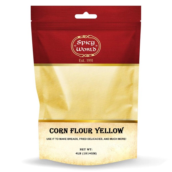 Spicy World Yellow Corn Flour 4 Pound (64oz) - Finely Ground, USA Grown Premium Quality