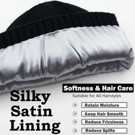 ROYBENS Womens Satin Lined Beanie for Men Wool Knit Cuffed Warm Winter Hats Fisherman Beanies Women Soft Skull Cap Unisex Black