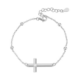 Rnivida 925 Sterling Silver Cross Chain Bracelet for Women,Christian Religious Cross Jewelry Gifts for Her