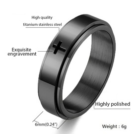 yomlry Titanium Stainless Steel Anxiety Ring Fidget Spinner Ring Cross Rotating Ring Stress Relieving Ring for Men Women Size 6-12-black size8