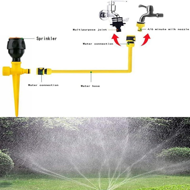 LXLM 360° Rotating Garden Lawn Sprinkler, Yellow, Rotary, 3PCS