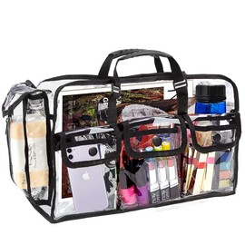 M MUNCASO Clear Tote Bag Large Toiletry Bag Transparent Bag Clear Crossbody Bag with Adjustable Shoulder Strap and Zipper Closure, Perfect for Work, Sports Games, Concert (Black#2)