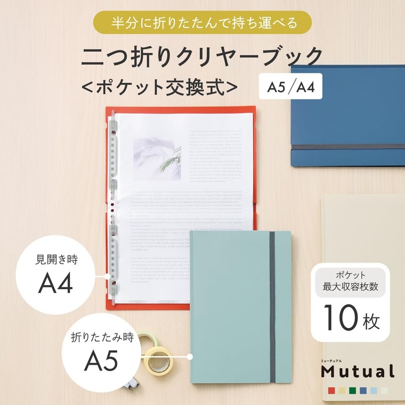 Lihit Lab N2421-14 Bi-Fold, Clear Book, Interchangeable Pockets, Mutual A5/A4,