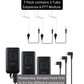 VOICEPING Pack of 3X PTT & 3X Airtube - Flex USB C Earpiece with PTT Button and Mic for MS Teams, Zello, and Other Walkie Talkie Apps on Android/iOS Smartphone.