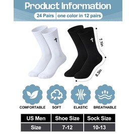 Shihanee 24 Pairs Cross Socks for Men Knit Religious Christian Crew Socks for Daily Pastor Clergy Gifts Christian Gifts (Classic Color)