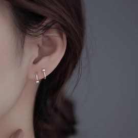 Aneneiceera Vintage Tiny Spiral Hoop Earrings Silver Pull Through Earring Swirl Wire Earring Mini Spiral Earrings Jewelry for Women (Bead)