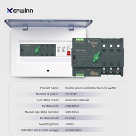 KERWINN Mini ATS Automatic Transfer Switch 100 amp Manual Transfer Switch Power Transfer Switch 220V Dual Power Electrical Selector Switches DIN Rail Mount（3P）